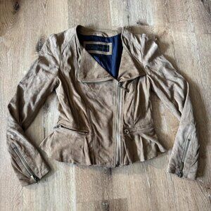 Zara Tan Suede Leather Jacket Size M